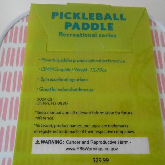 13mm Graphite Pickleball Paddles Double Sided-Lemon/Pink Dash-NEW-Set of 2 - Picture 4 of 4